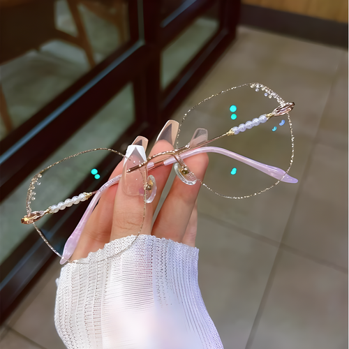 Stylish Rimless Glasses with Pearl Cut Edges