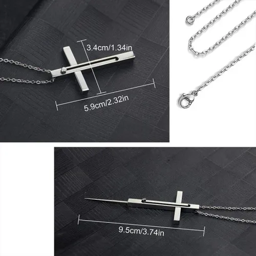 Stainless Steel Cross Toothpick Pendant Necklace Retractable Adjustable Length Push-pull Fruit Pick Exquisite Tooth Cleaning