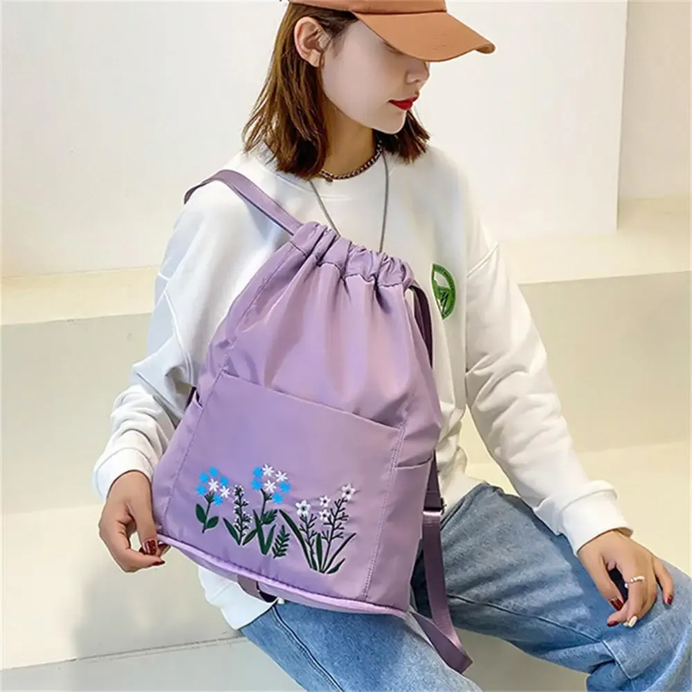 Large Portable Women Drawstring Backpack Lightweight Vintage Print Lady Travel Daypack Waterproof Foldable Shopping Bag