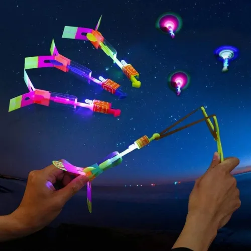 New Outdoor Amazing Light Toy Arrow Rocket Helicopter Flying Toy LED Light Toys Party Fun Gifts Rubber Band Catapult Gift