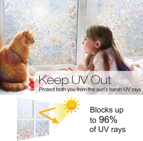 Window Privacy Film, Rainbow Window Clings, 3D Decorative Window Vinyl, Stained Glass Window Decals, Static Cling Window Sticker（50cm*5m  ）