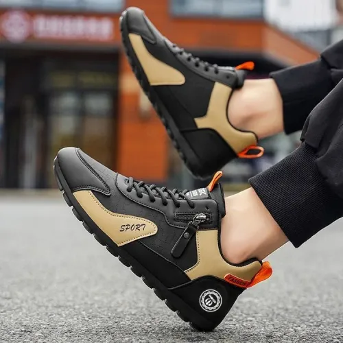 Casual Running Shoes Leather Upper Flat Sole Waterproof Soft Bottom Versatile Leisure Sport Youth Spring Autumn