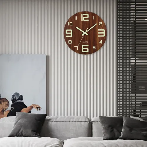 12 inch wooden luminous wall clock, silent clock