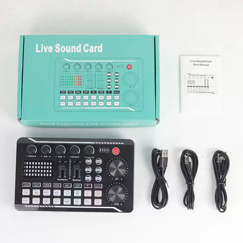 Live streaming sound card audio tuner bass and treble mixer voice changer Bluetooth audio amplifier