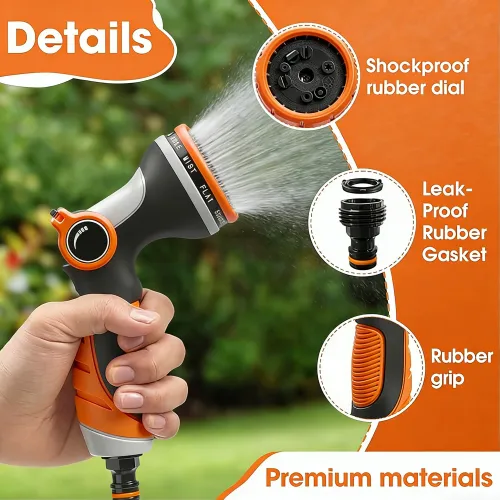 High Pressure Water Sprayer for Garden Watering Car Washing Garden Hose Nozzle 10 Adjustable Spray Modes Orange Thumb Control