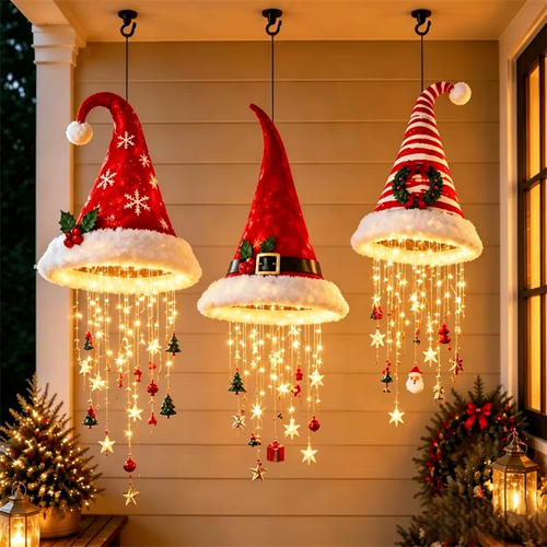 Hanging Santa Hat LED Tree Lights | Cascading Holiday Glow