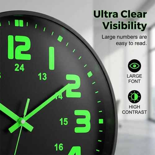Luminous Wall Clock – Silent, 12-Inch, Day & Night Visibility 🌙