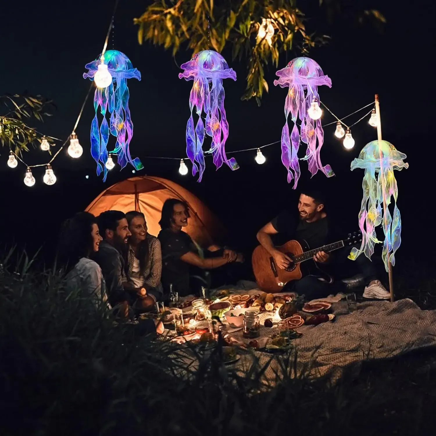 Jellyfish Decoration—5 colorful hanging lanterns (featuring 3 lighting effects),Color selected at random