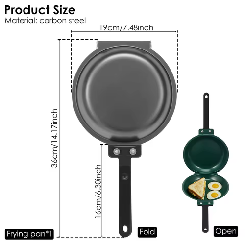 Double Sided Folding Non Stick Waffle Cake Frying Pan Carbon Steel Breakfast Pan Egg Steak Pancake Sandwich Maker Kitchen Tools