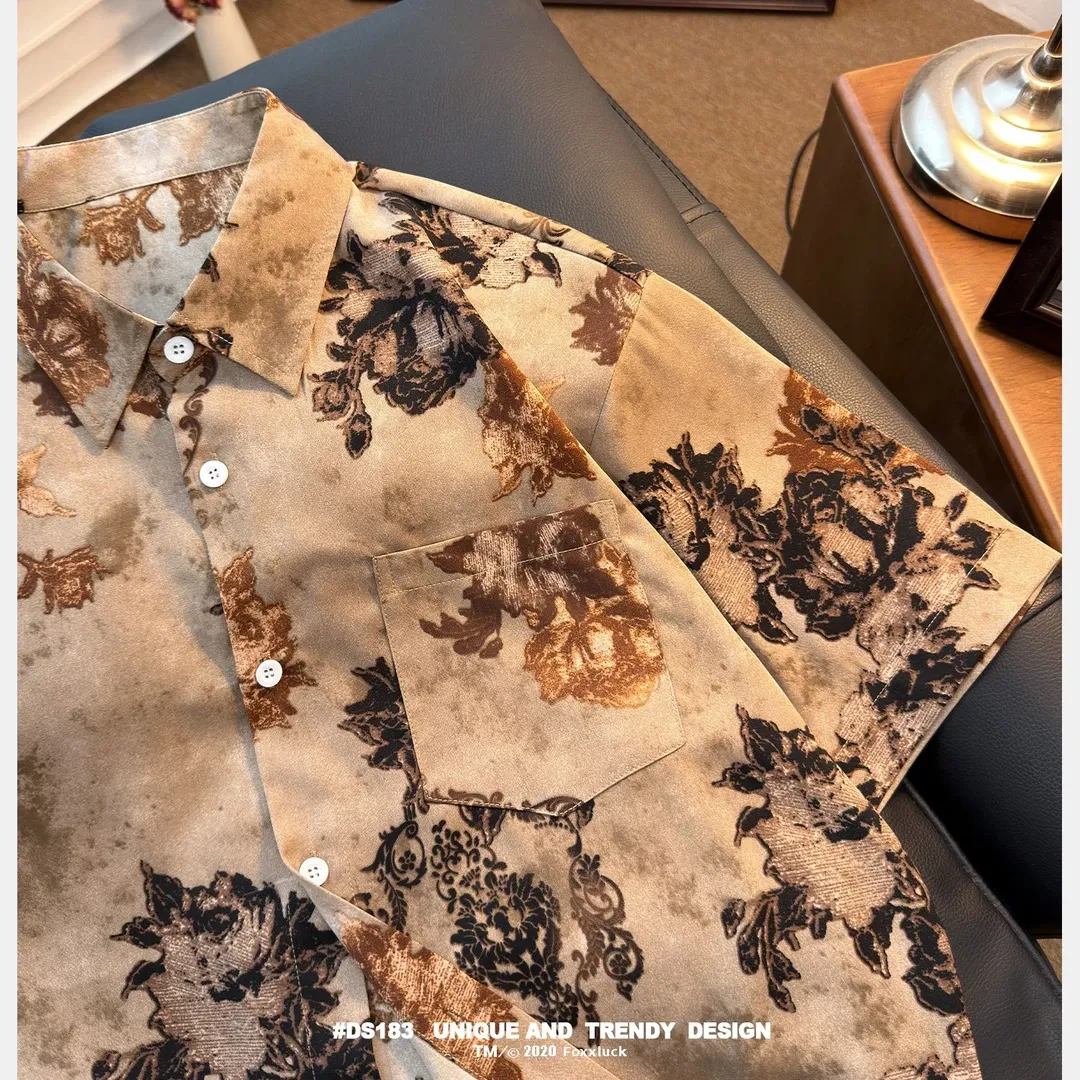 Brown vintage-print T-shirt