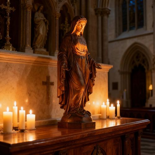 Hand Carved Sacred Heart of Jesus Virgin Mary Wooden Tabletop Ornament