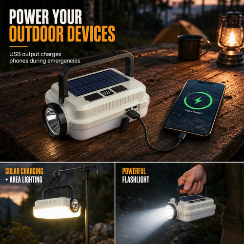 Solar Rechargeable LED Camping Lantern Multifunctional Handheld Work Light
