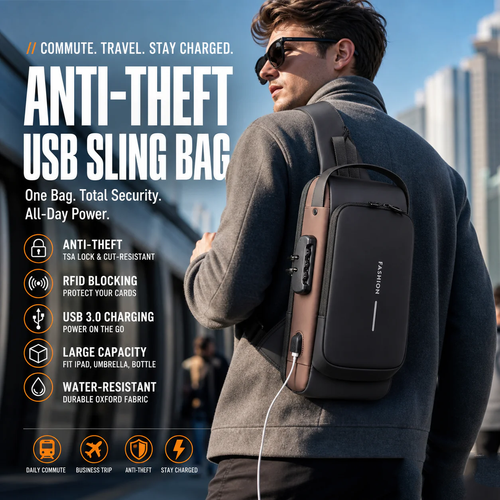 Anti-theft sports bag with USB charging secure, practical, and lightweight perfect for travel, commuting, and outdoor activities.