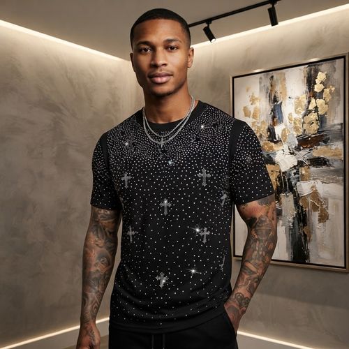 Men's Summer Rhinestone T-Shirt and Shorts Set