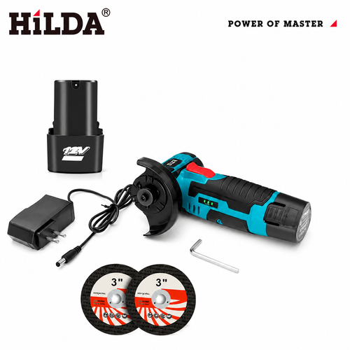 HILDA 12V Cordless Lithium-Ion Angle Grinder (Rechargeable) – Features Both Polishing and Mini-Cutting Functions