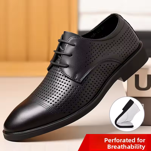 Men's Summer Breathable Hollow out Large Size Soft Leather Business Formal Shoes Casual Slip-On Loafers Comfortable
