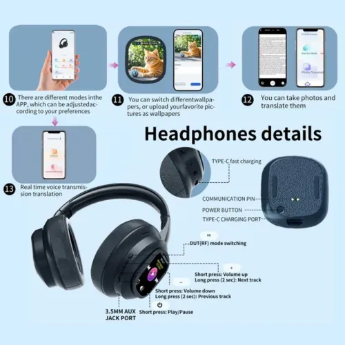 High end AI translation with display screen, intelligent wireless Bluetooth 4.0 headphone headset
