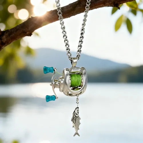 Rotating Handle Necklace Exquisite Spinning Reel Pendant Mini Casting Reels Pendant High-Quality Mini Fishing Reel Necklace