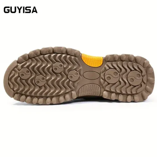 Safety shoes, labor protection shoes, impact-resistant, puncture-resistant, spark-resistant, steel-lined, rubber-soled, round-toed, mid-tube, Velcro, flat-bottomed, welder construction site, four seasons brown