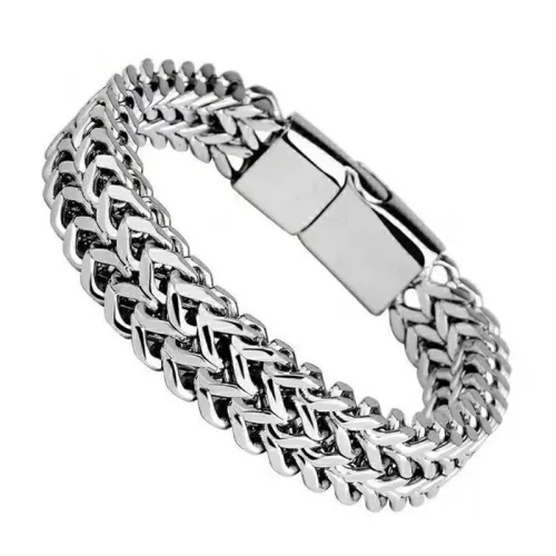 5*10cm Stainless Steel Braided Double Row Front and Rear Fish Scale Alloy Magnetic Buckle Bracelet with Keel Jewelry New Model