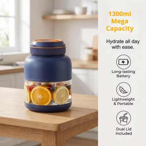 1300ML Large Capacity Cordless Juicer Cup, 2026 Upgrade Dual Lid Portable Electric Blender Household Travel Drinking Juice Maker