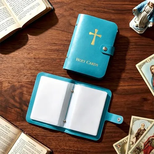 Catholic Leather Holy Card Holder Prayer Card Organiser With Snaps Closure Waterproof Large Capacity Card Collection For Fans
