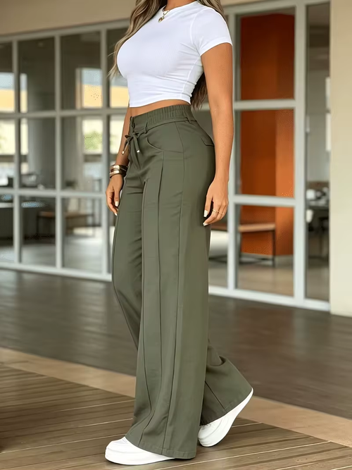 2026 New Autumn Women's Pants Solid Color Casual Loose Fashion Comfortable Versatile Simple Daily And Commuting Wide Leg Pants