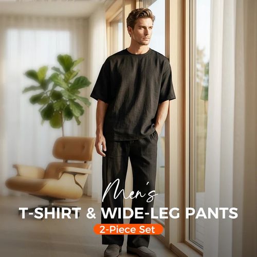 🎁 Fashion Week Style — 2026 New Arrival! 50% OFF Special Offer 💥 Men's T-Shirt + Wide-Leg Pants 2-Piece Set