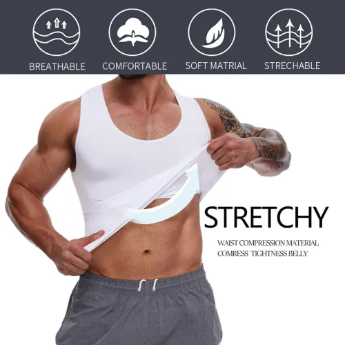 2PC Compression Shirts Men Tummy Control Shapewear Compression Shirt Flat Belly Abdomen Slim Vest Waist Trainer Fitness Workout