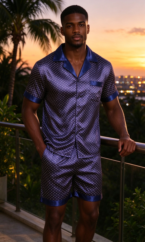Men's polka dot ice silk two-piece set