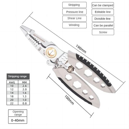 Stainless Steel Wire Stripper Multi-function Electrician Wire Splitter Wire Winding Pliers Crimping Pliers Hand Tool