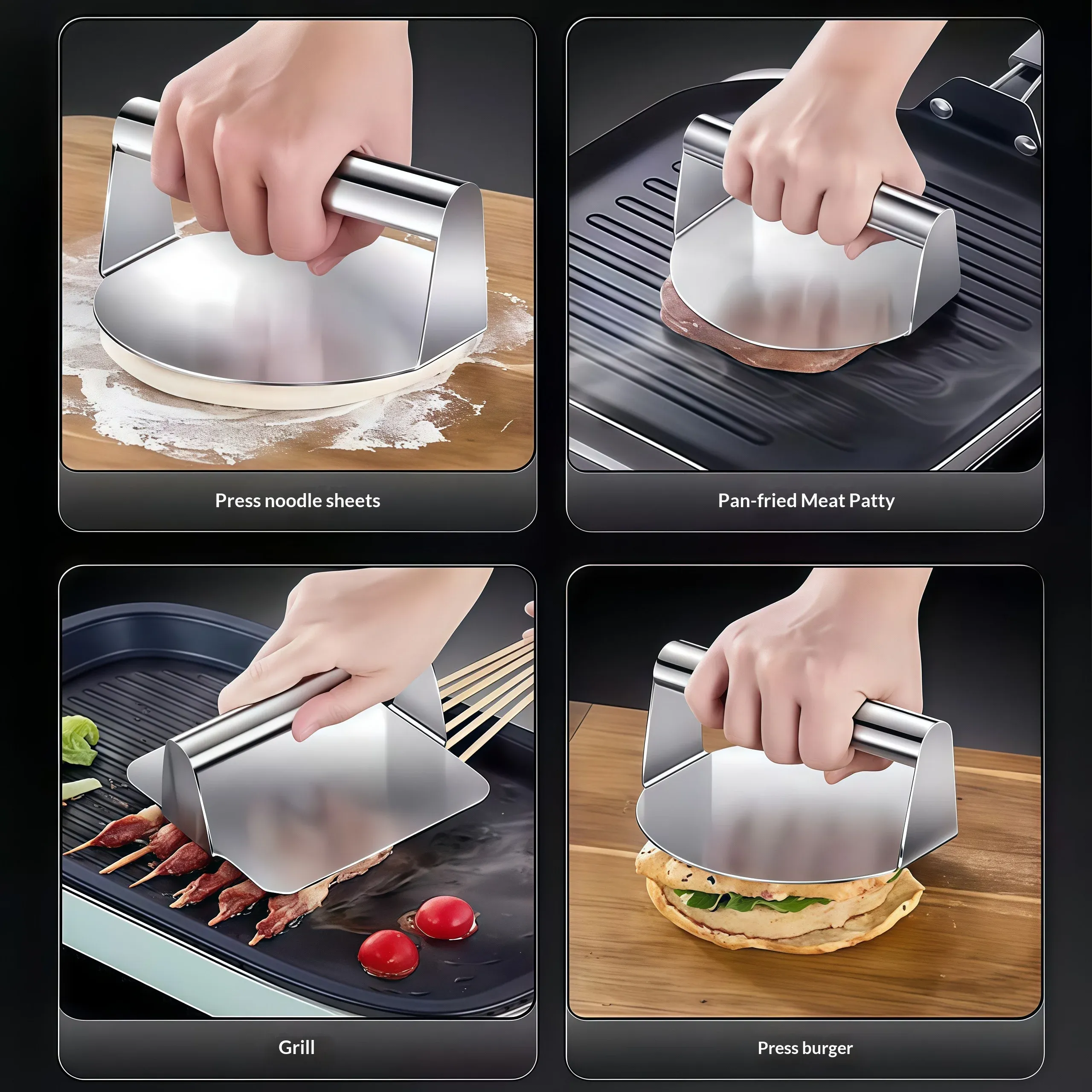 3PCS Stainless Steel Burger Press Circular Dough Press Non‑Stick Meat Smasher for Hamburger Tortilla Dumpling Skin Kitchen Tool