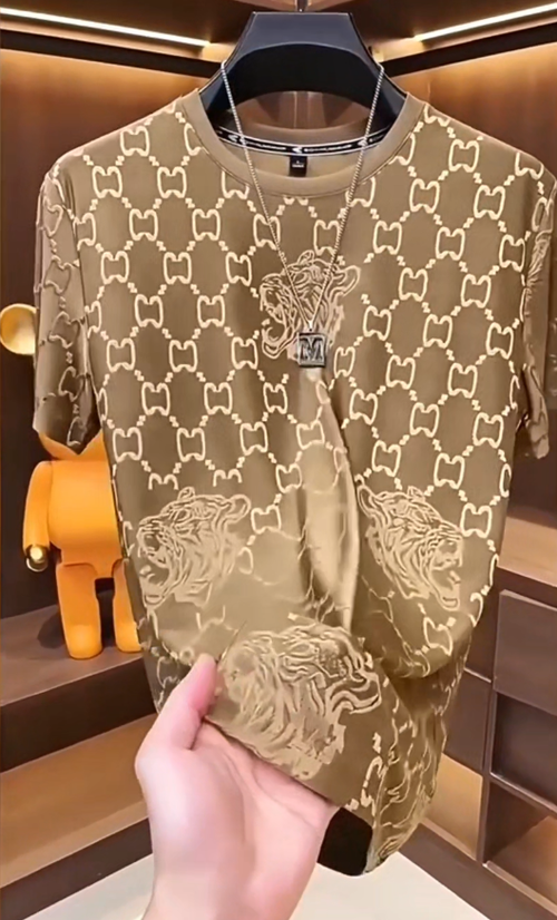Tiger Head Jacquard Men T-Shirt