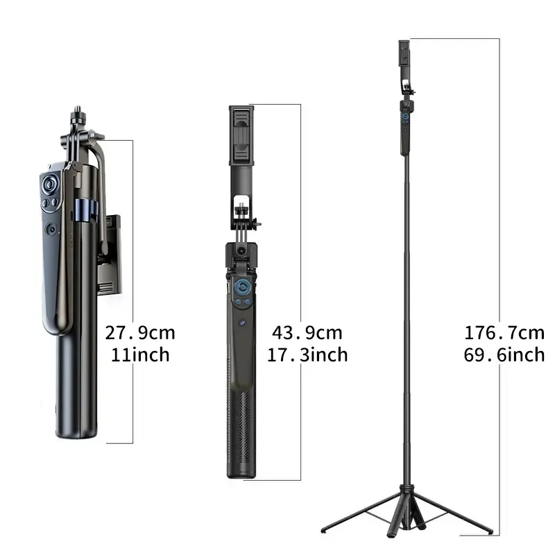 69.6in Automatic Face Tracking Telescopic Selfie Stick Tripod with 360° Rotatable Design, Fill Light, Remote and Gesture Control, Portable Cellphone Mobile Accessory for Live Streaming, Tripod for iPhone