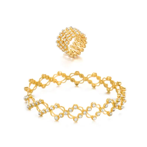 Trendy Adjustable Zircon Ring Bracelet 2-in-1 Design Bracelet Jewelry Accessories