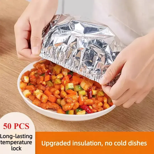 50pcs Home dining table & food container aluminum foil heat-retaining cover, kitchen food insulation and freshness keeping, high-quality aluminum foil