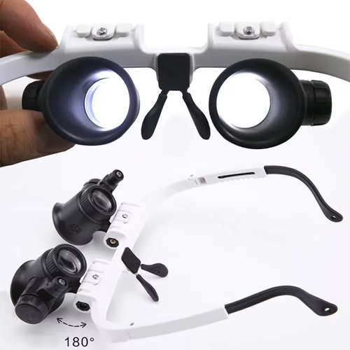 Dual lens jewelry magnifying glass with LED headphone lighting