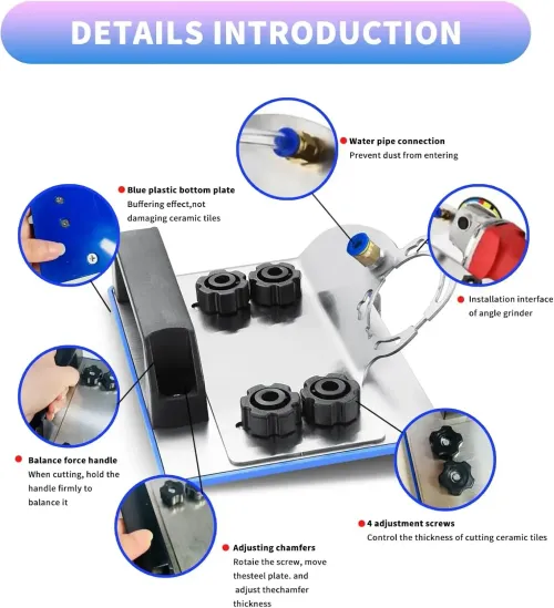 Stainless steel extended 45-degree chamfering tool for 100mm angle grinders does not damage tiles.