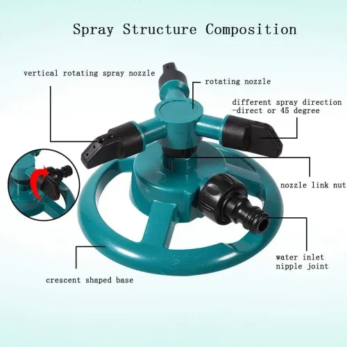 360 degree lawn rotating spray small disc sprinkler with three pronged rotatable plastic sprinkler for watering plants