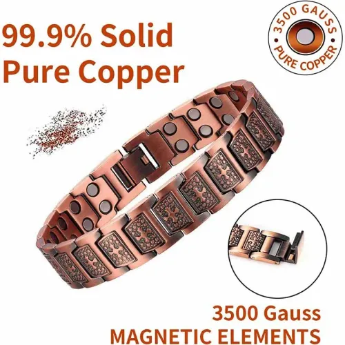 Mens Copper Magnetic Bracelets, Cross Pure Copper Bracelet with Double-Row Strength Magnets for Men Husband Dad Christmas Gifts