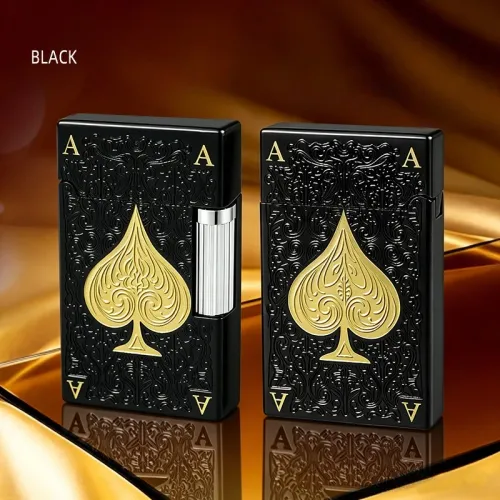Metal Side Sliding Granding Wheel Inflation Soft Flame Impact Butane Lighter Ping Sound Lucky Poker Cigarette Lighter Smoking (NO GAS)