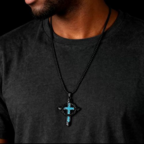 Men's Blue Cross and Crown of Thorns Necklace