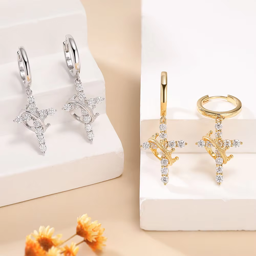 Royal Majesty Crowned Cross Dangle Earrings