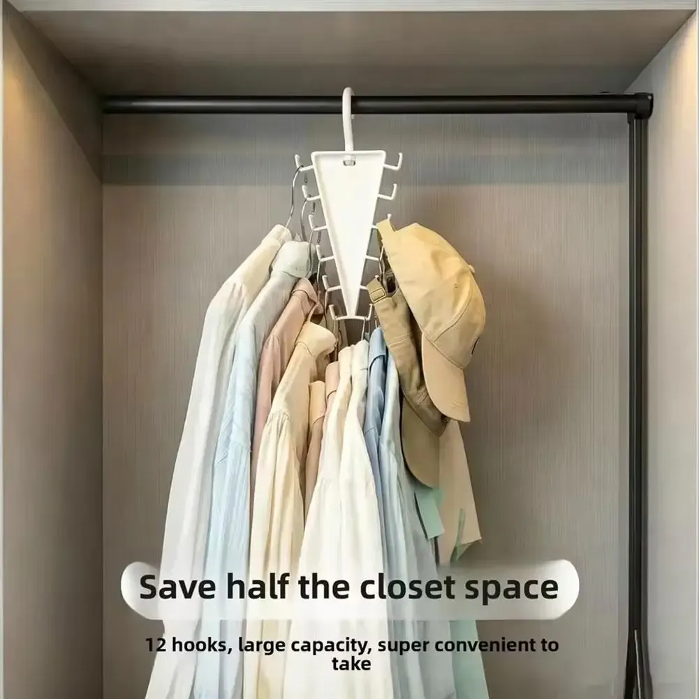 5PCS 12 Hooks V-Shaped Storage Hook Clothes Hanger Organizer 360° Rotatable Wardrobe Space Saving Clothing Rack For School Hats