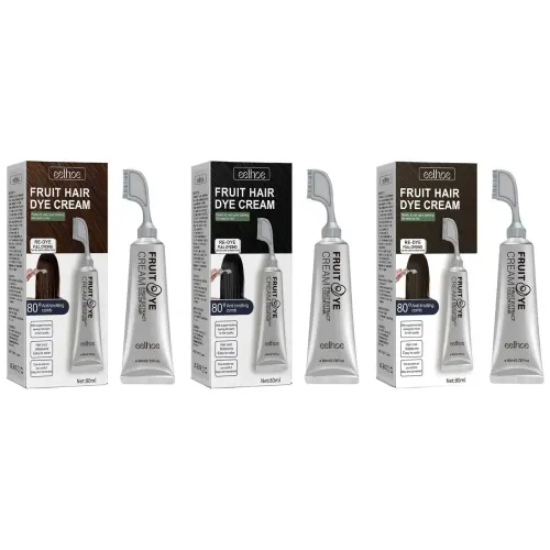Hair Dye Cream with Comb Long Lasting Cover Gray White Hairs Pure Plant-Based Hairdye Fruit Black Hair Cream