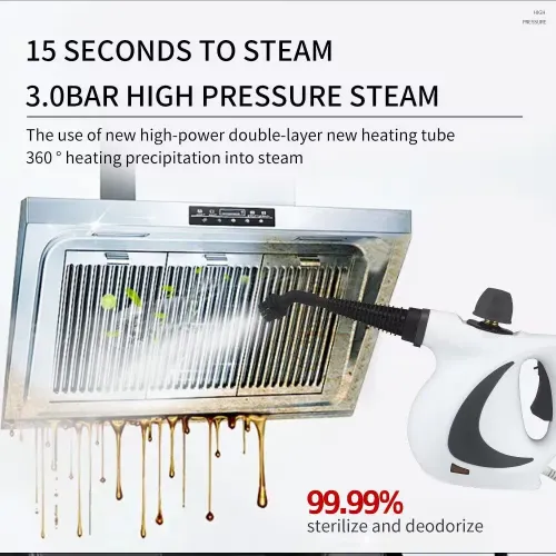 Handheld Steam Cleaner High Temperature Pressurized with 9Pc Accessory Kitchen Range Hood Disinfection & Cleaning Steamer