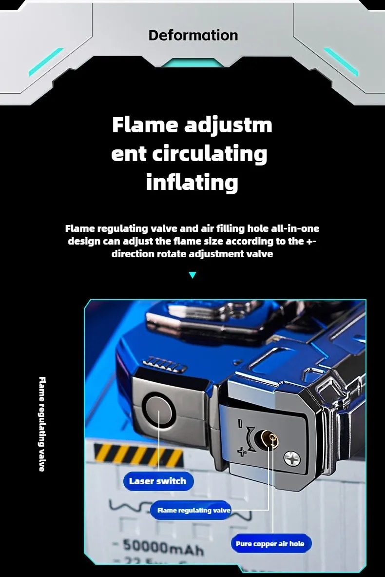 Multi Functional Folding Dual Form Decompression Gyro Gun Shaped Lighter with Creative Deformation and Windproof Red Flame