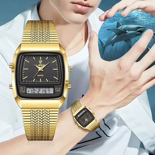 Luxury Dual Display Time Quartz Watches For Men Fashion Outdoor Sports Week Waterproof Digital Wristwatches Relojes