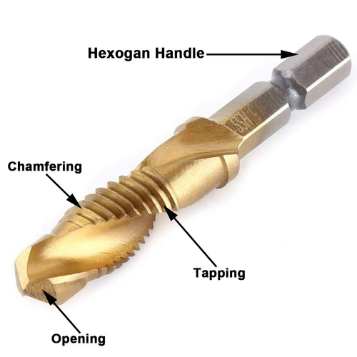 6Pcs Hex Shank Titanium Plated HSS Screw Thread Metric Tap Drill Bits Screw Machine Compound Tap M3 M4 M5 M6 M8 M10 Hand Tools