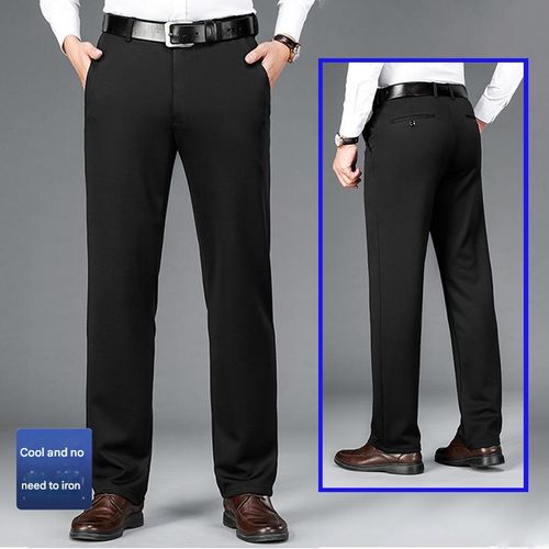 Black Business suit pants with high-end drape, no ironing straight leg elastic casual pants